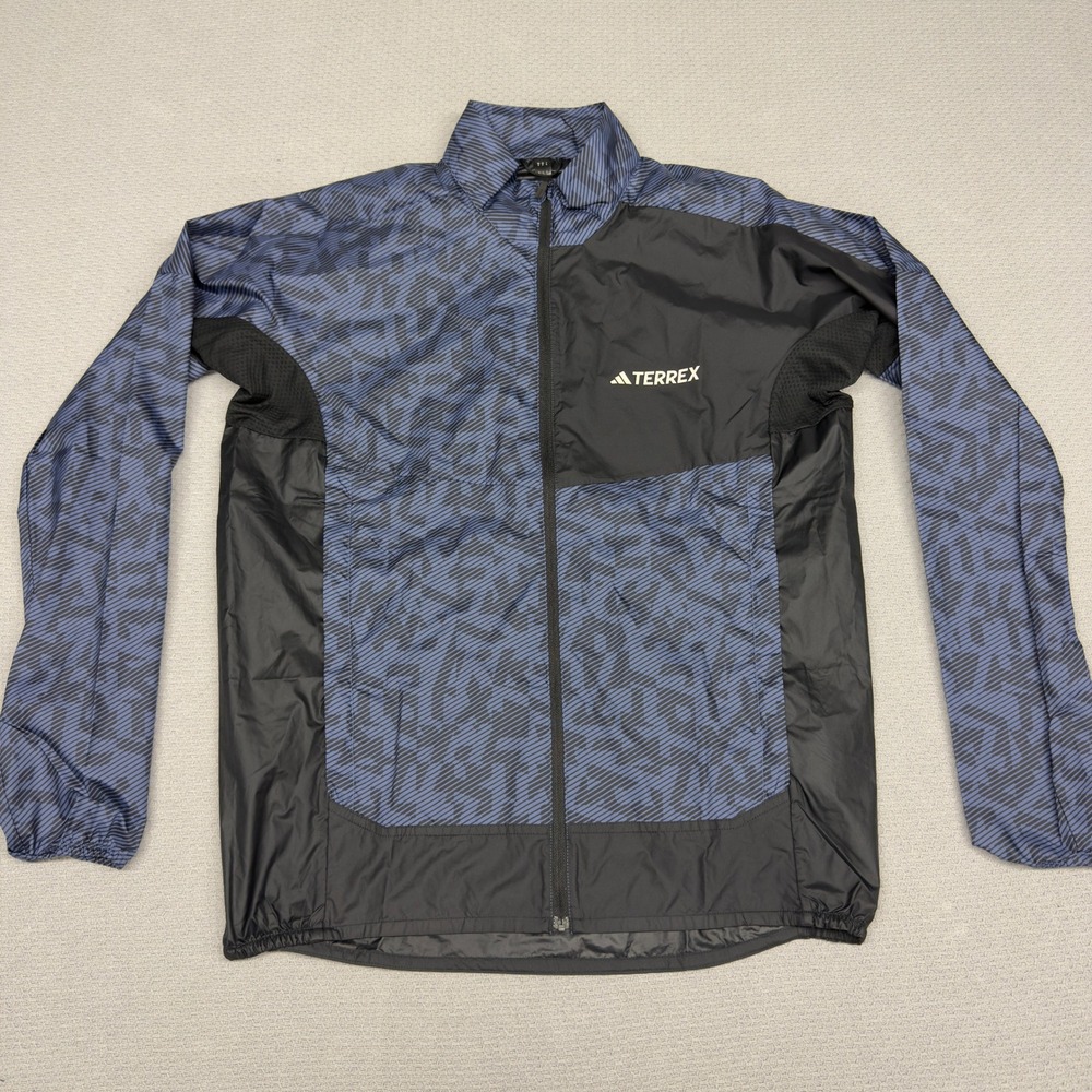 Adidas Terrex Jacket Mens M Blue Black Wind RDY Windbreaker Trail Running